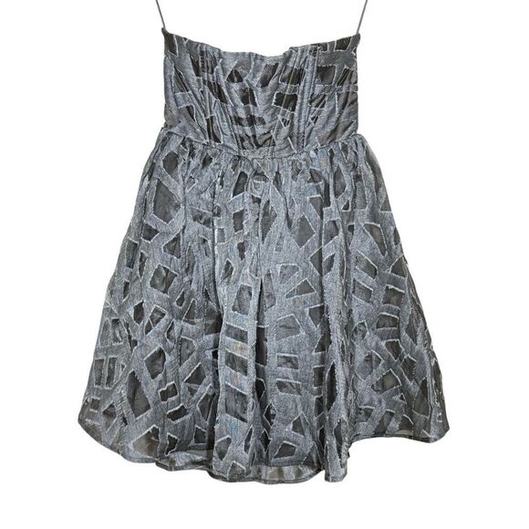 Alice + Olivia Kristin Gray Strapless Tube Mini Cocktail Dress Wool Silk Blend - Picture 1 of 11